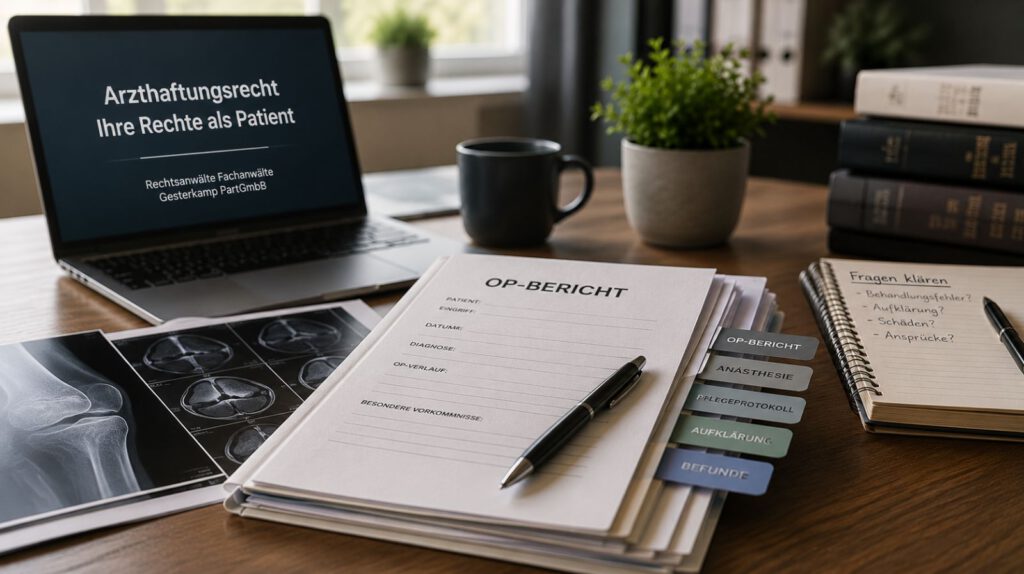 OP-Bericht und Patientenakte zur Prüfung eines möglichen Behandlungsfehlers